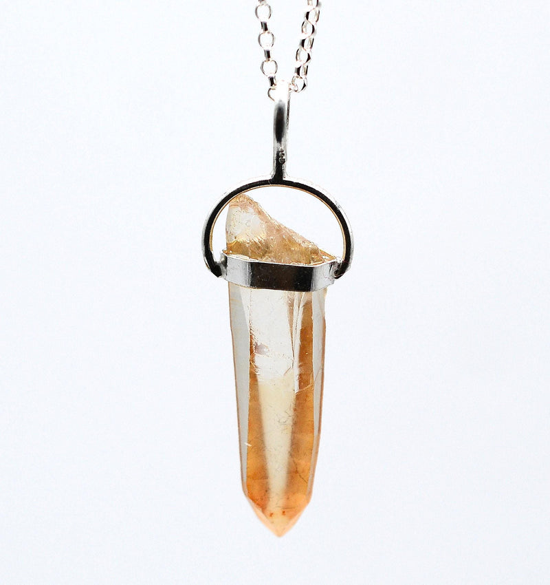 Golden Lemurian Quartz Silver Pendant: Ethically Mined Lemurian Dow Crystal Pendant
