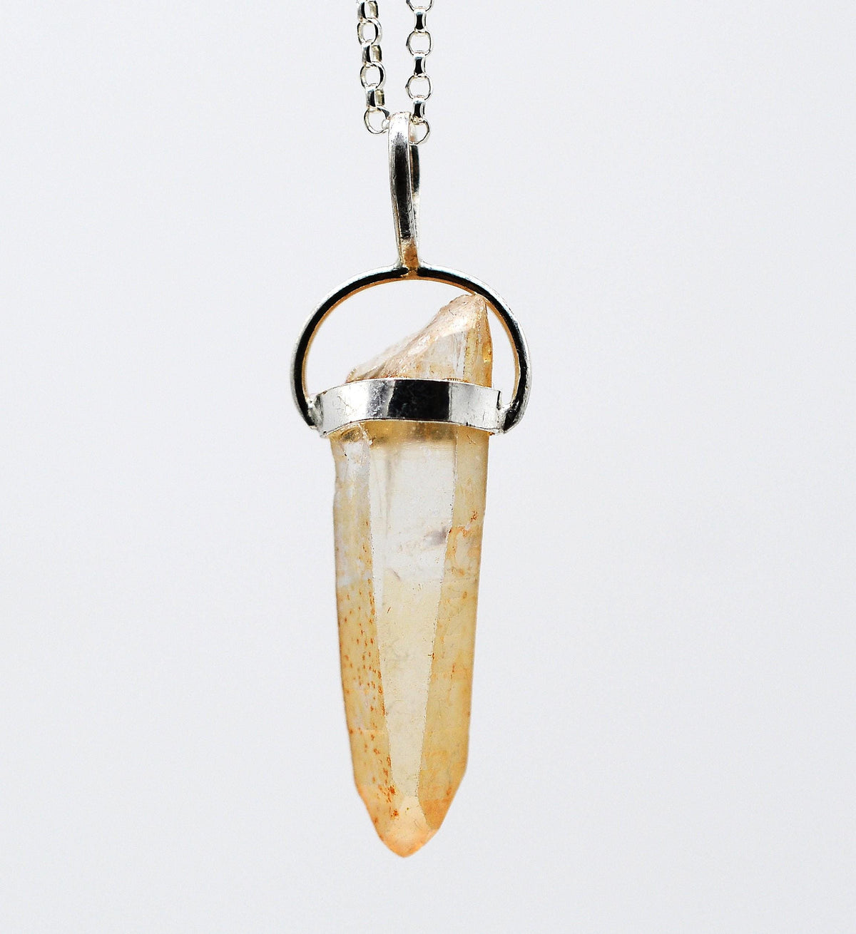 Golden Lemurian Quartz Silver Pendant: Ethically Mined Lemurian Dow Crystal Pendant
