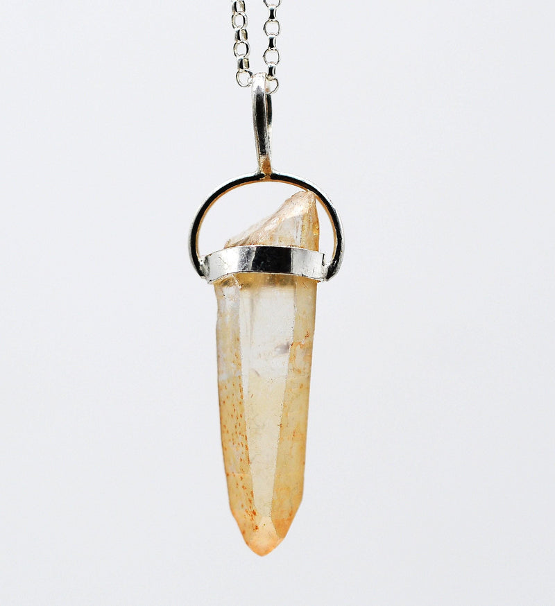 Golden Lemurian Quartz Silver Pendant: Ethically Mined Lemurian Dow Crystal Pendant