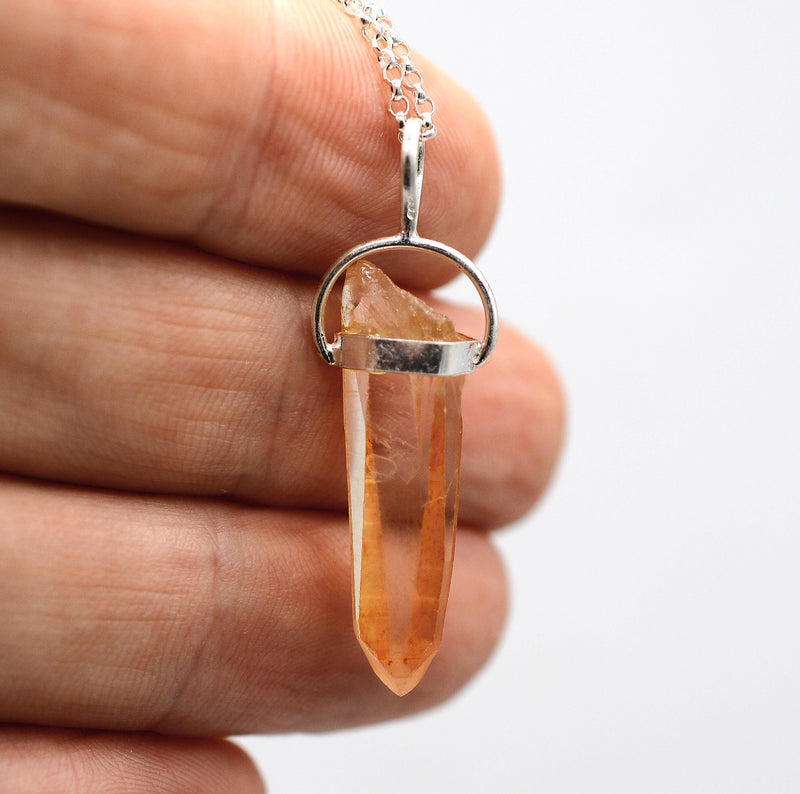 Golden Lemurian Quartz Silver Pendant: Ethically Mined Lemurian Dow Crystal Pendant
