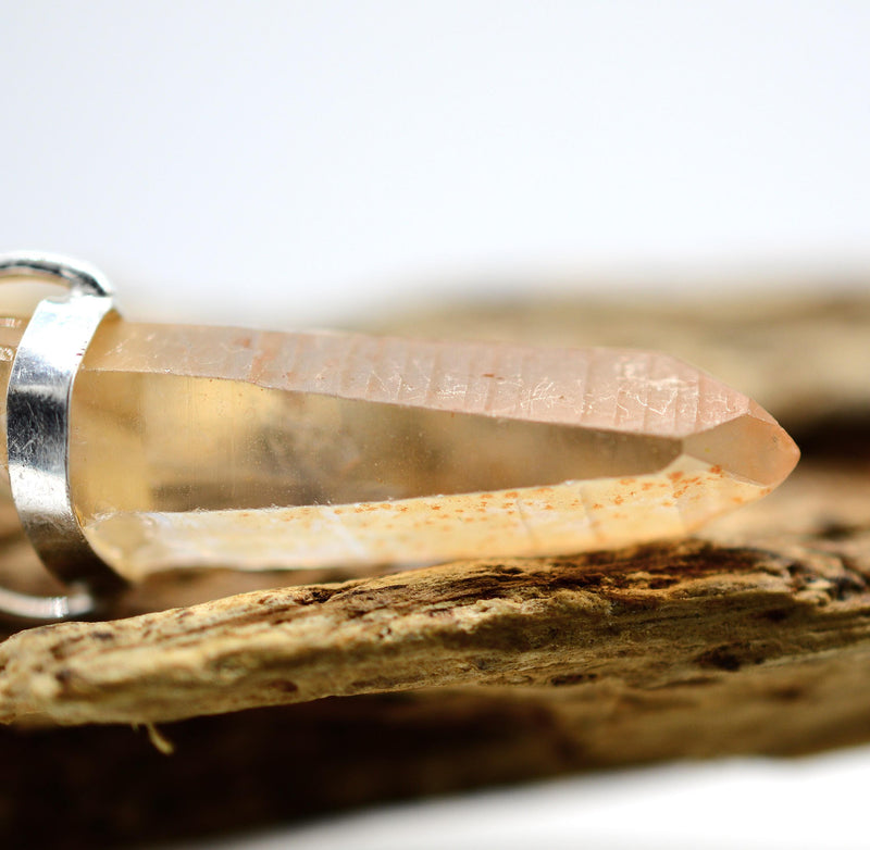 Golden Lemurian Quartz Silver Pendant: Ethically Mined Lemurian Dow Crystal Pendant