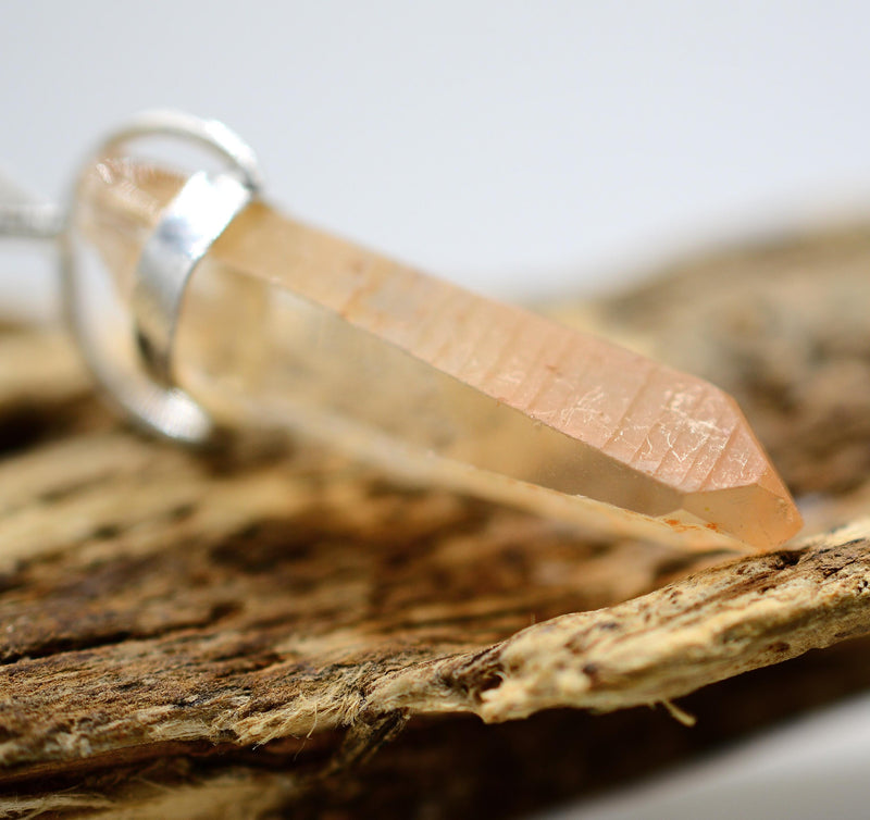 Golden Lemurian Quartz Silver Pendant: Ethically Mined Lemurian Dow Crystal Pendant