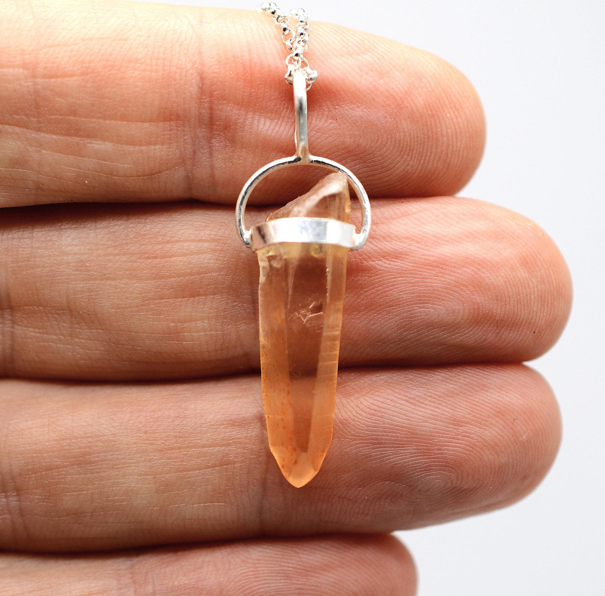 Golden Lemurian Quartz Silver Pendant: Ethically Mined Lemurian Dow Crystal Pendant