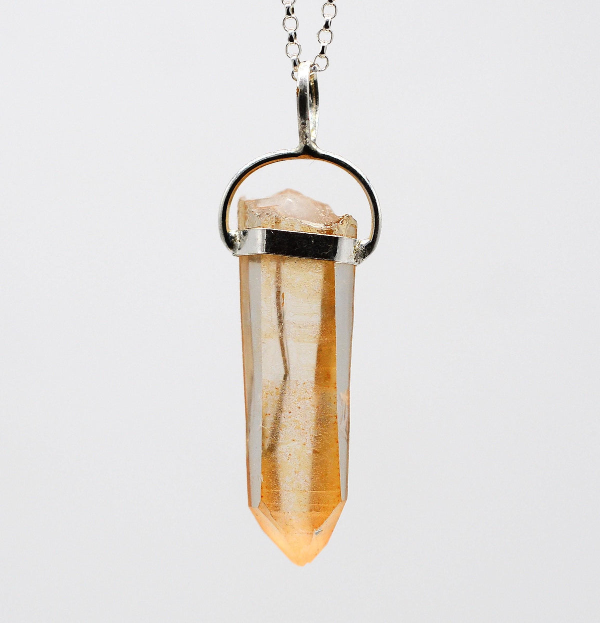 Golden Lemurian Quartz Silver Pendant: Ethically Mined Crystal