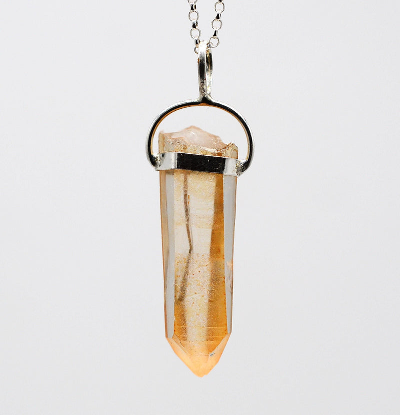 Golden Lemurian Quartz Silver Pendant: Ethically Mined Crystal