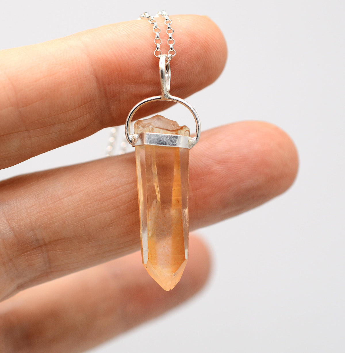 Golden Lemurian Quartz Silver Pendant: Ethically Mined Crystal