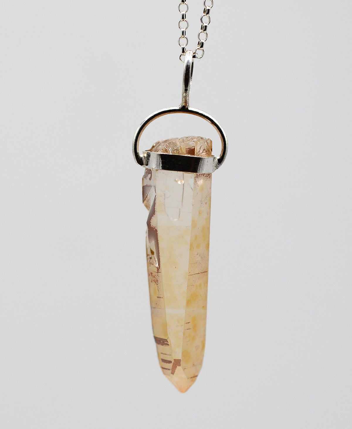 Golden Lemurian Quartz Silver Pendant: Ethically Mined Crystal