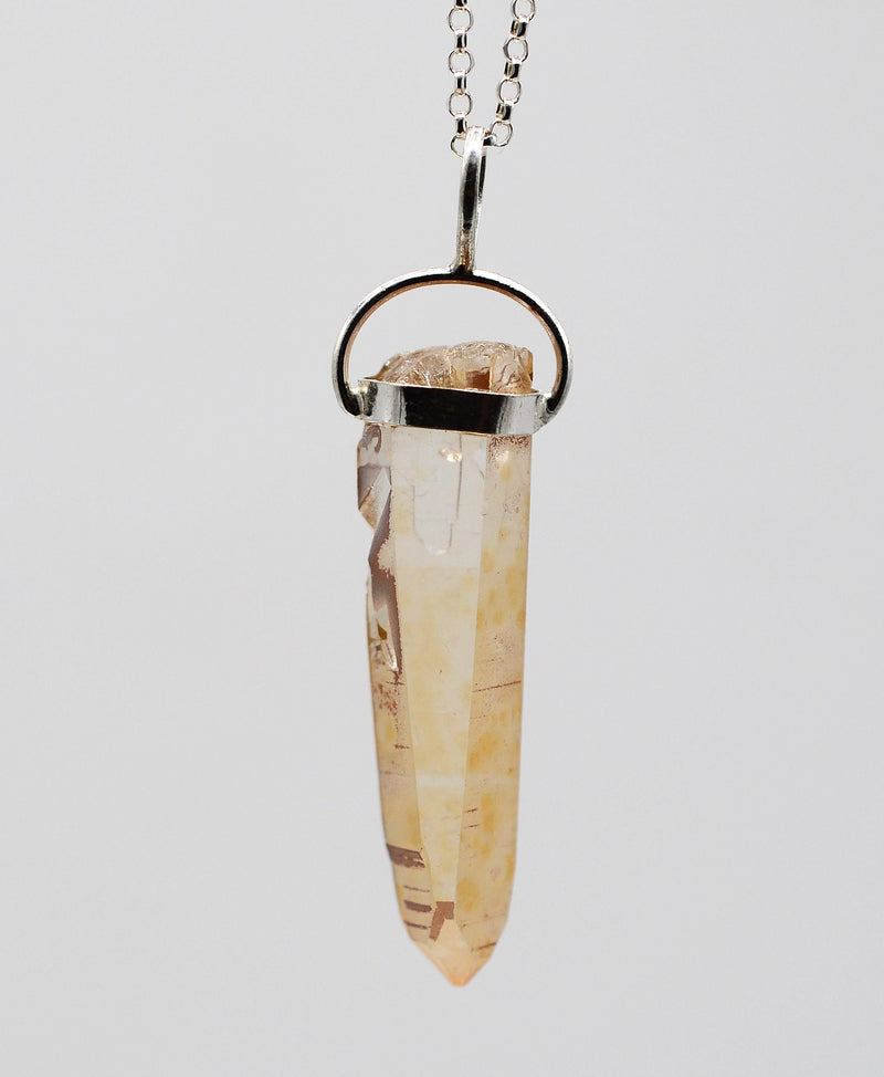 Golden Lemurian Quartz Silver Pendant: Ethically Mined Crystal
