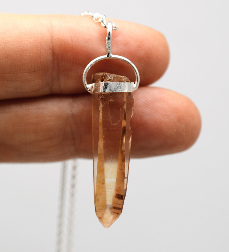 Golden Lemurian Quartz Silver Pendant: Ethically Mined Crystal
