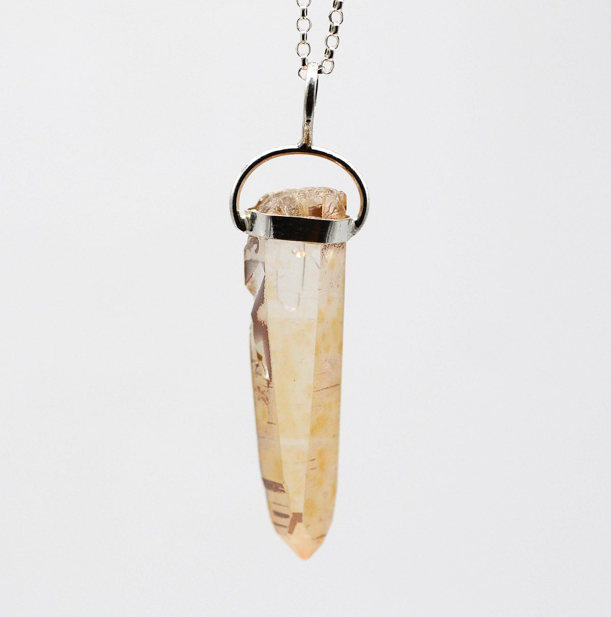 Golden Lemurian Quartz Silver Pendant: Ethically Mined Crystal