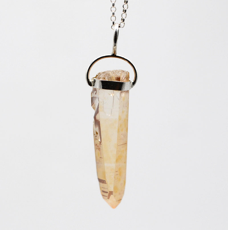 Golden Lemurian Quartz Silver Pendant: Ethically Mined Crystal