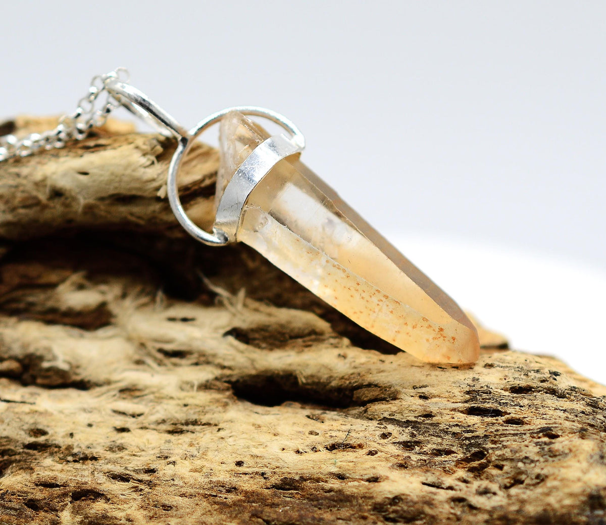 Golden Lemurian Quartz Silver Pendant: Ethically Mined Lemurian Dow Crystal Pendant