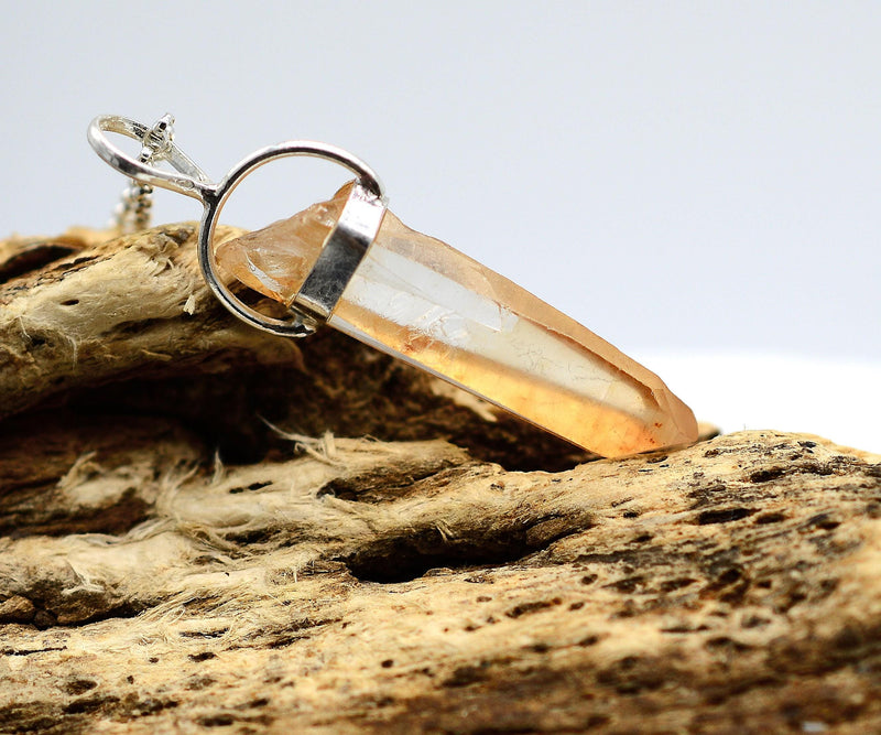 Golden Lemurian Quartz Silver Pendant: Ethically Mined Lemurian Dow Crystal Pendant