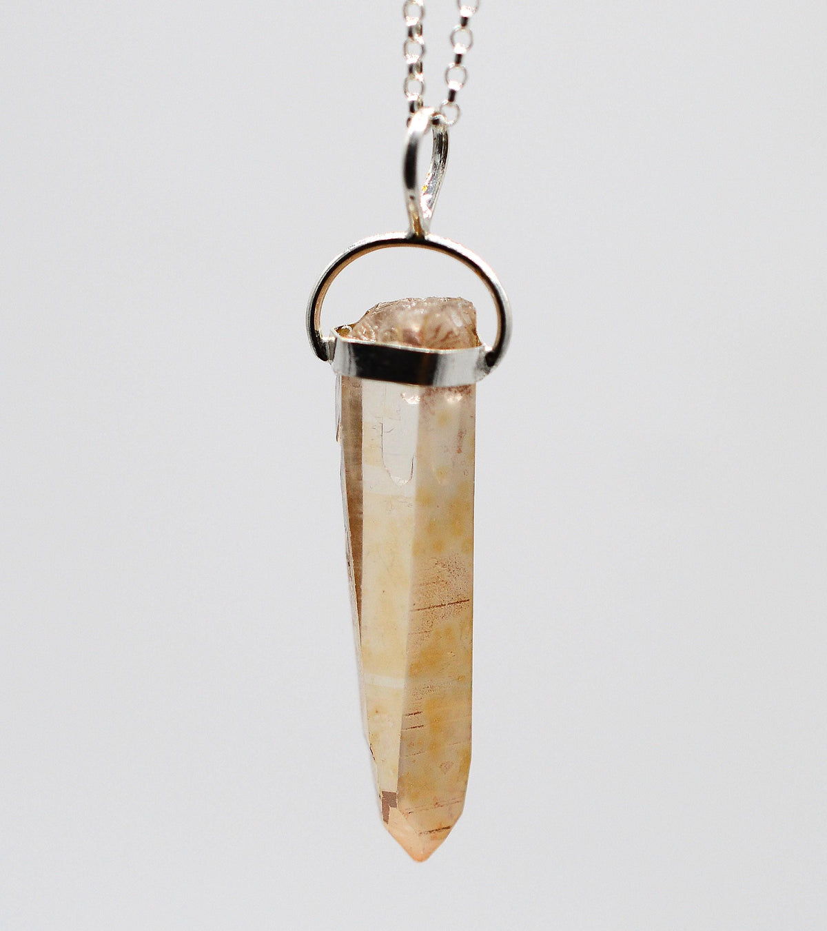 Golden Lemurian Quartz Silver Pendant: Ethically Mined Crystal