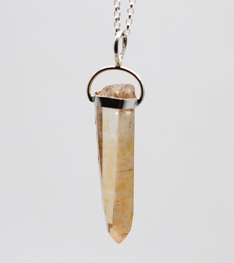 Golden Lemurian Quartz Silver Pendant: Ethically Mined Crystal