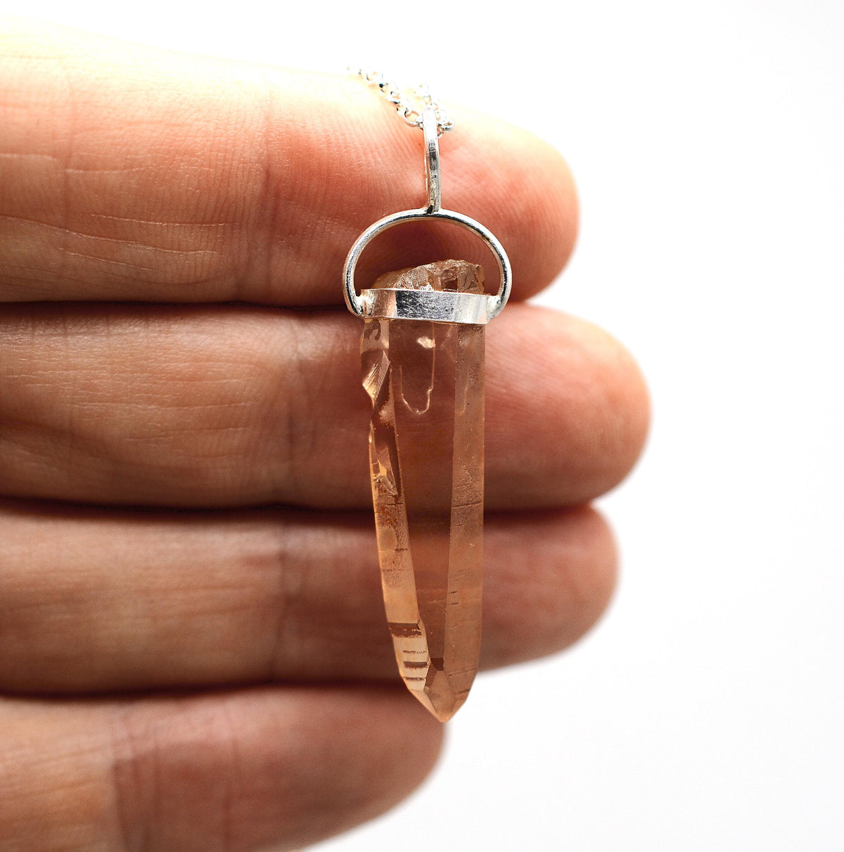 Golden Lemurian Quartz Silver Pendant: Ethically Mined Crystal