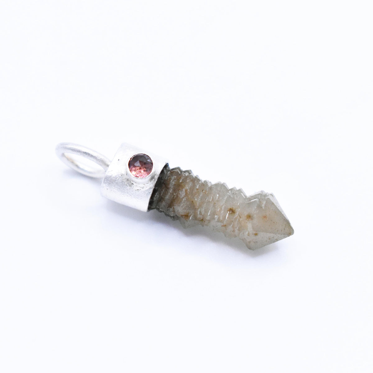 Handmade Mongolian Green Sceptre Generator Quartz and Pink Tourmaline Sterling Silver Pendant