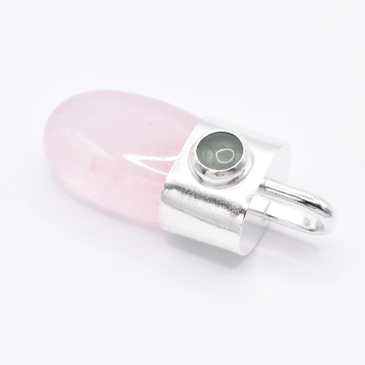Handmade Rose Quartz and Green Aventurine Sterling Silver Pendant
