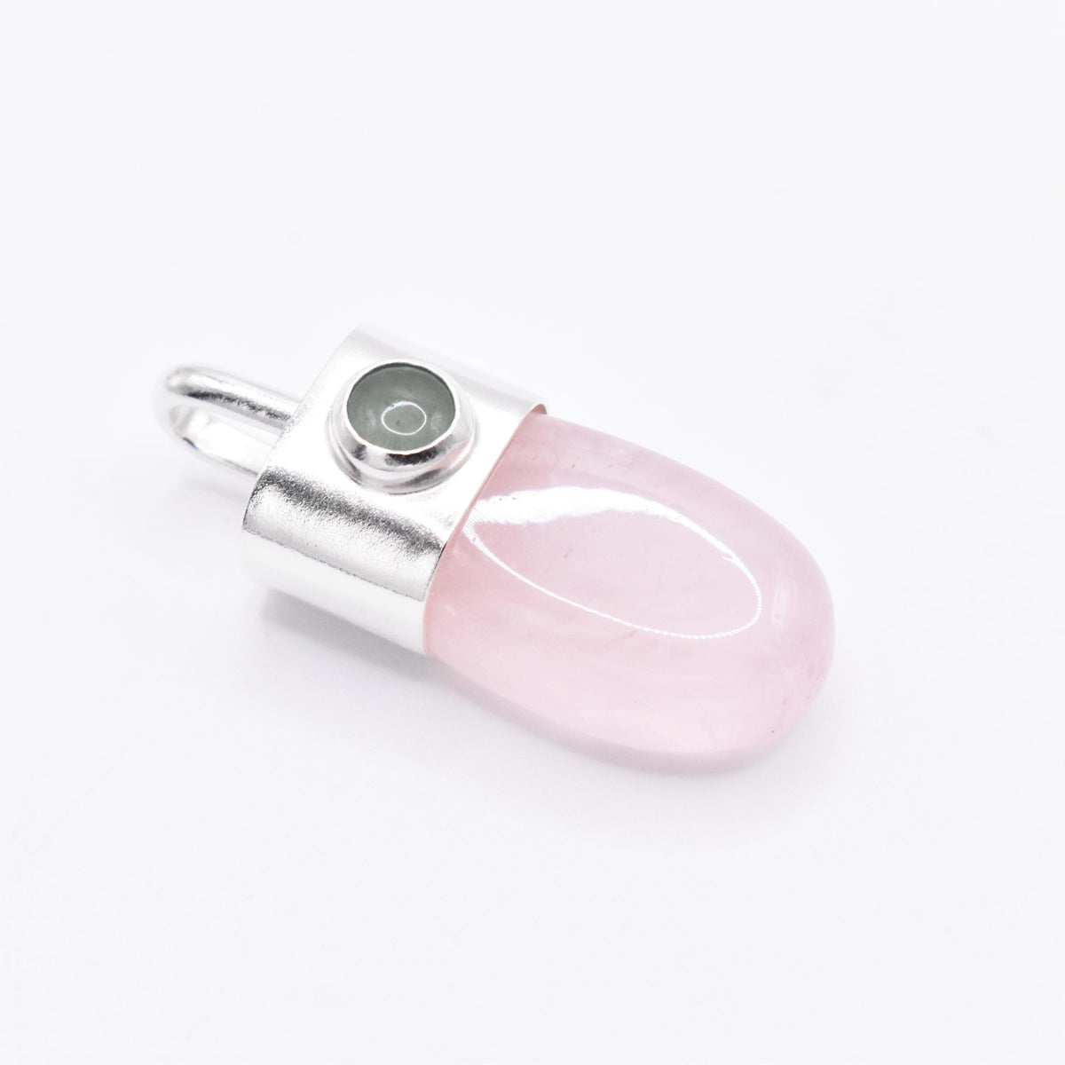 Handmade Rose Quartz and Green Aventurine Sterling Silver Pendant