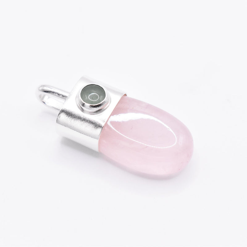 Handmade Rose Quartz and Green Aventurine Sterling Silver Pendant