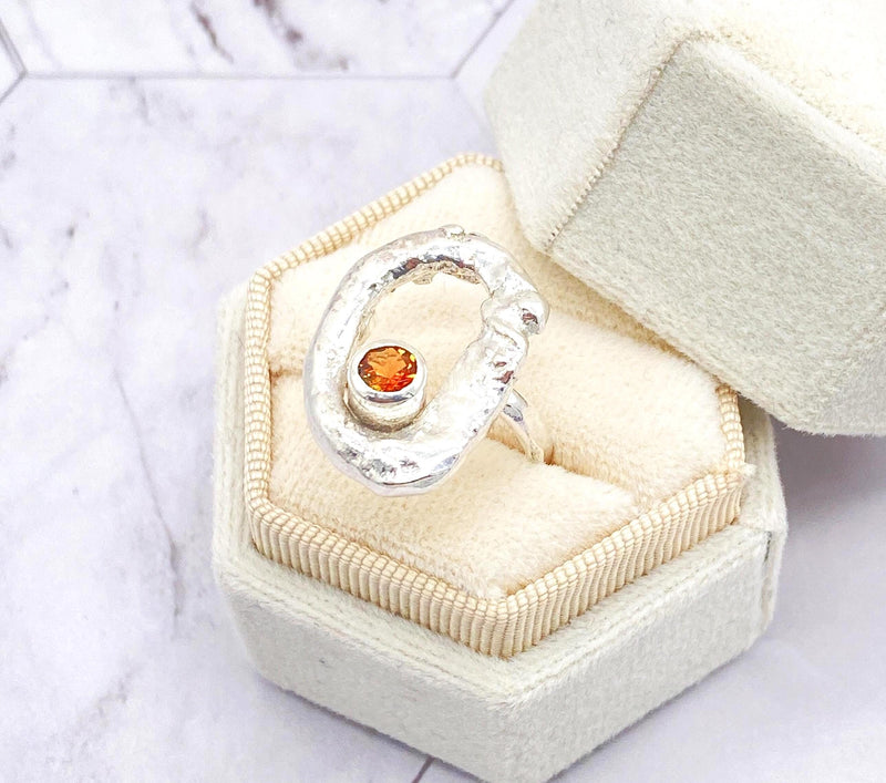 Orange Tourmaline Sterling Silver Ring Handmade