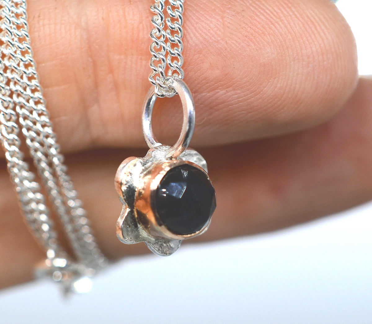 Blue Tourmaline Silver & Gold Pendant ~ Handmade Jewellery