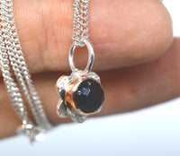 Blue Tourmaline Silver & Gold Pendant ~ Handmade Jewellery