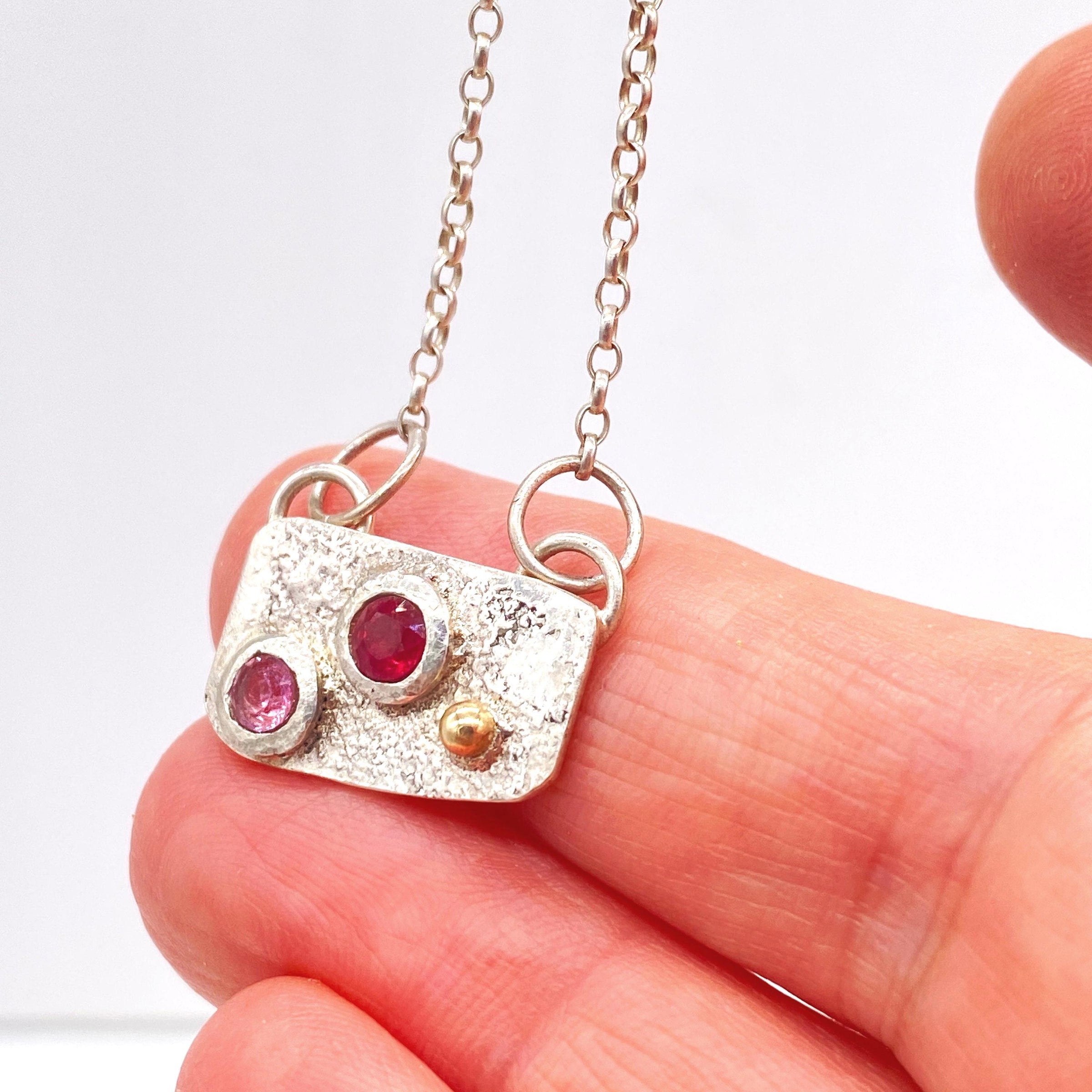 Handmade Ruby and Pink Sapphire Silver & Gold Necklace: Natural Gemstone Jewellery