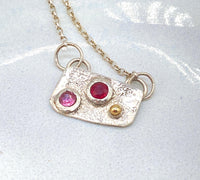 Handmade Ruby and Pink Sapphire Silver & Gold Necklace: Natural Gemstone Jewellery