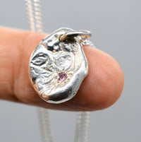 Pink Tourmaline Molten Silver Pendant ~ Handmade Natural Gemstone Jewellery