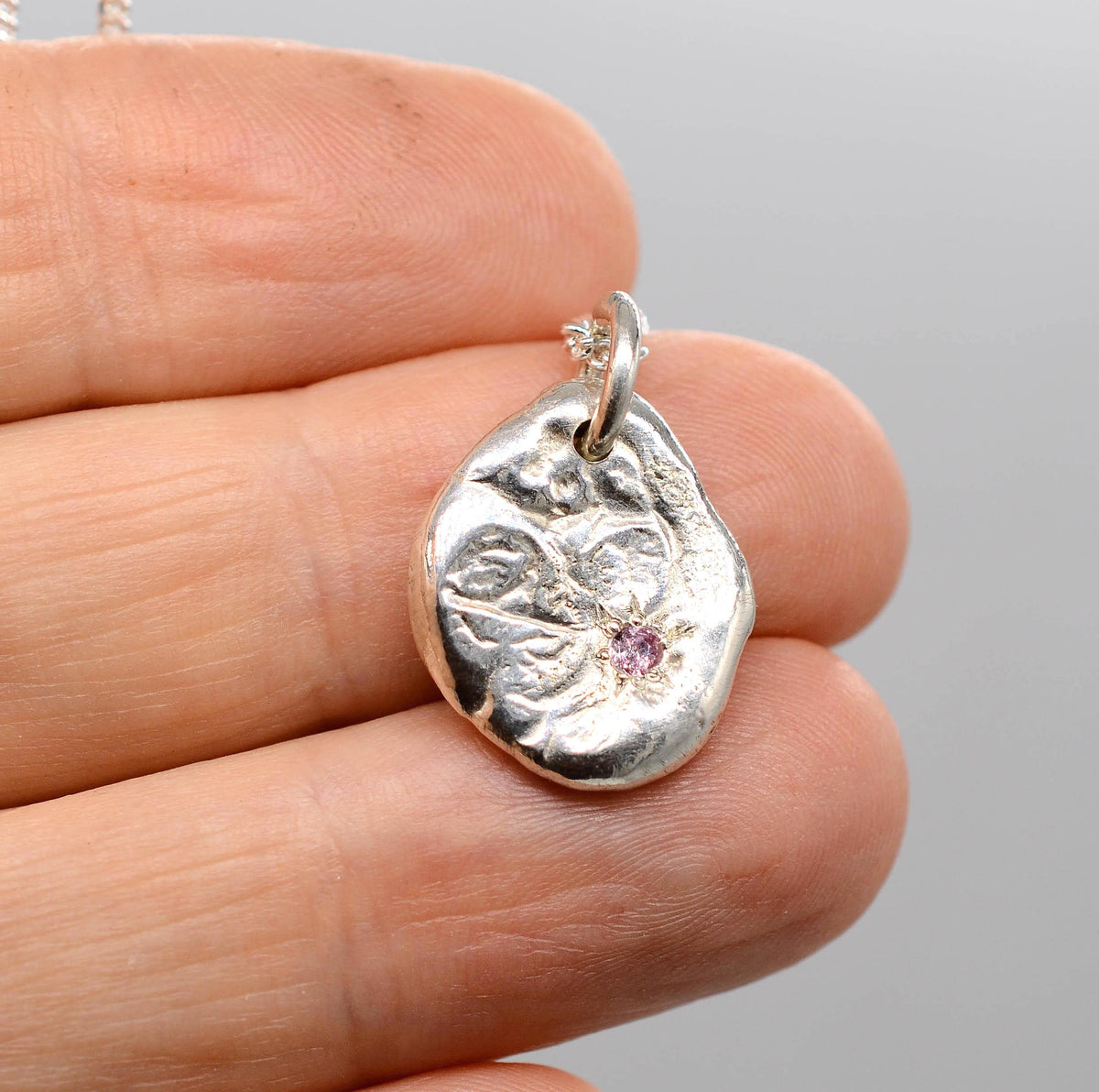 Pink Tourmaline Molten Silver Pendant ~ Handmade Natural Gemstone Jewellery