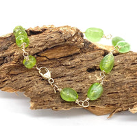 Handmade Gold Peridot Bracelet: Natural Peridot on 9ct Gold