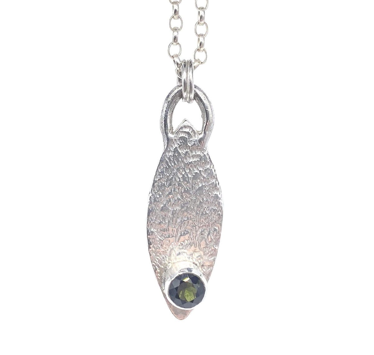 Handmade Chrome Diopside Pendant: Textured Silver Natural Gemstone Jewellery