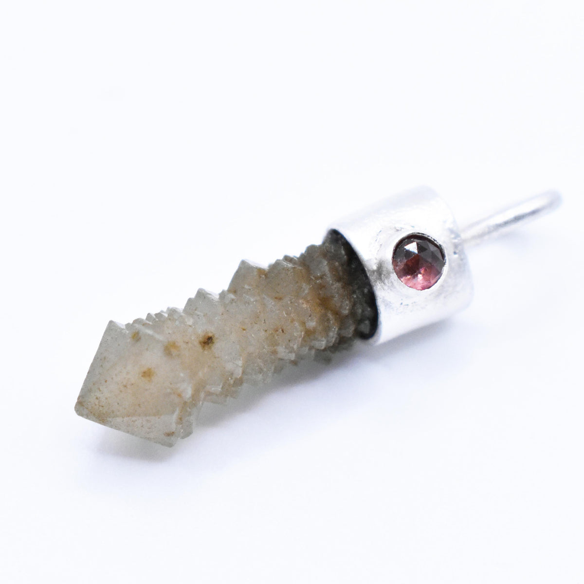 Handmade Mongolian Green Sceptre Generator Quartz and Pink Tourmaline Sterling Silver Pendant