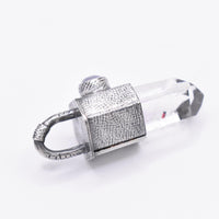 Handmade Brandberg Harlequin Quartz and White Moonstone Textured Sterling Silver Crystal Pendant