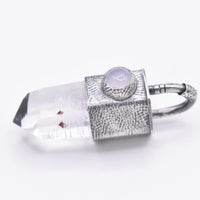 Handmade Brandberg Harlequin Quartz and White Moonstone Textured Sterling Silver Crystal Pendant