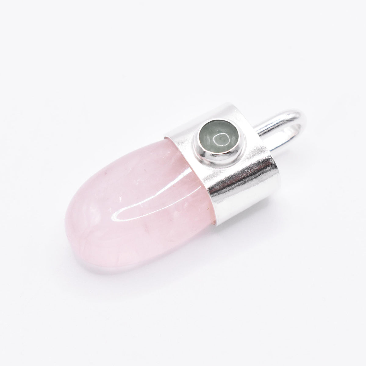 Handmade Rose Quartz and Green Aventurine Sterling Silver Pendant