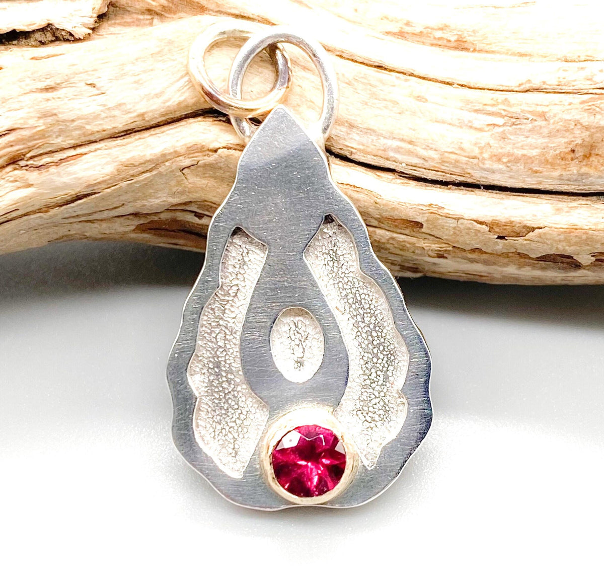 Pink Tourmaline Gold & Sterling Silver Art Nouveau Pendant: Handmade Natural Gemstone Jewellery