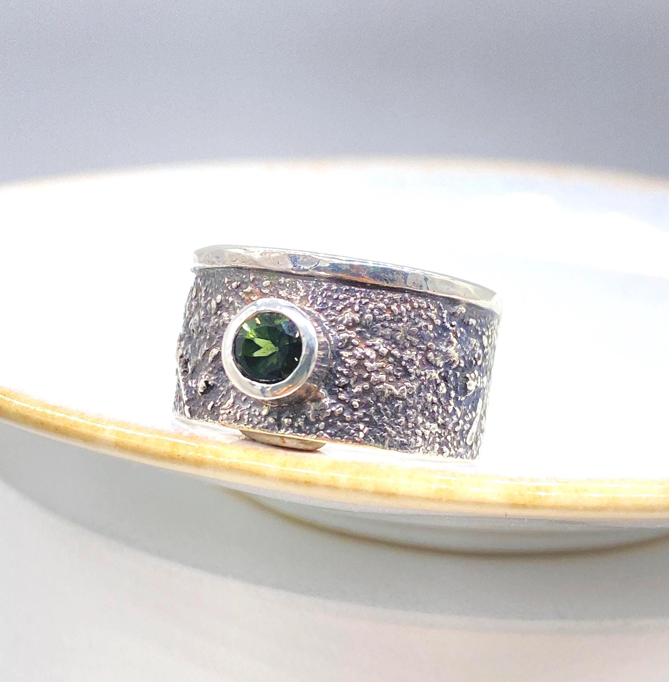 Green Tourmaline Silver Ring Handmade