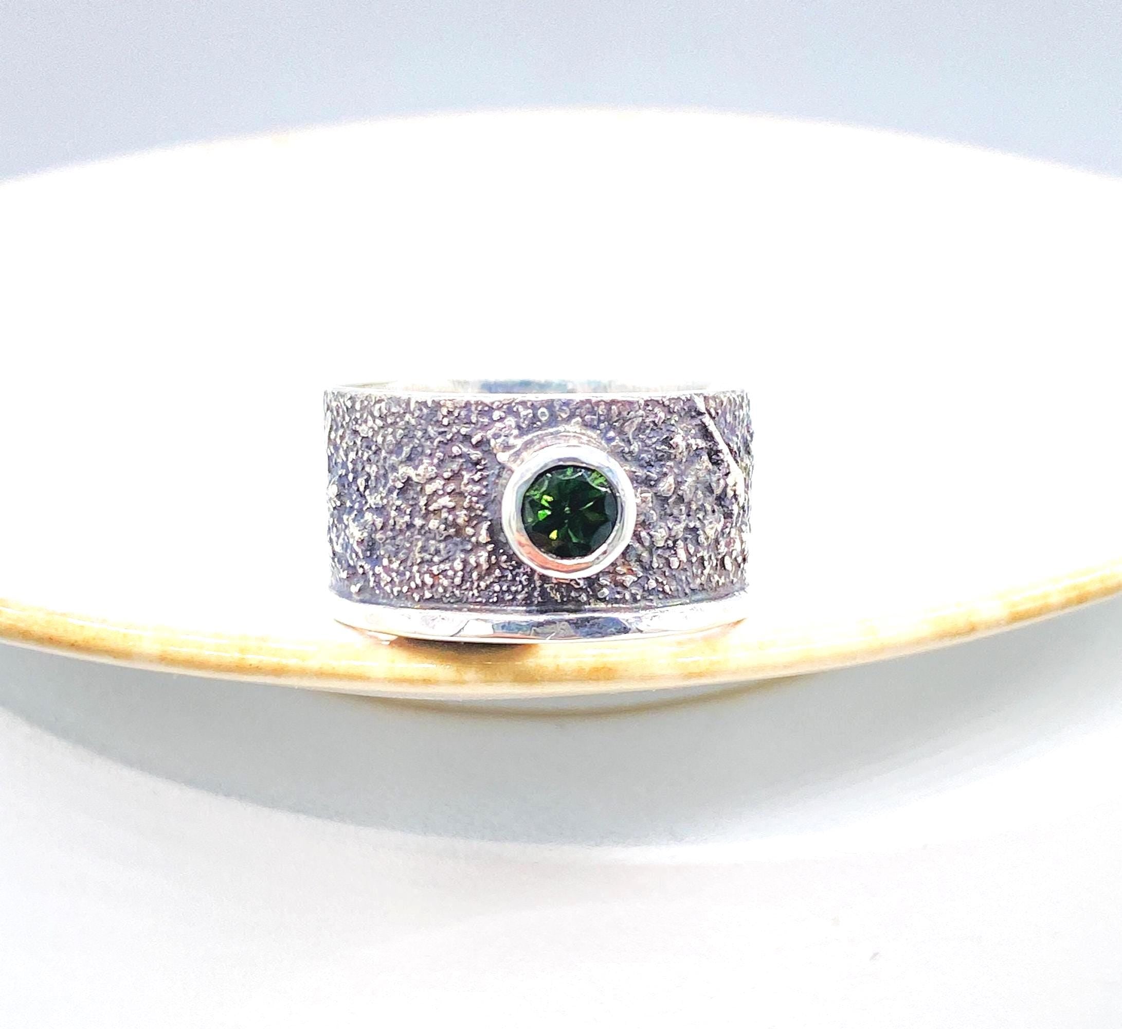 Green Tourmaline Silver Ring Handmade