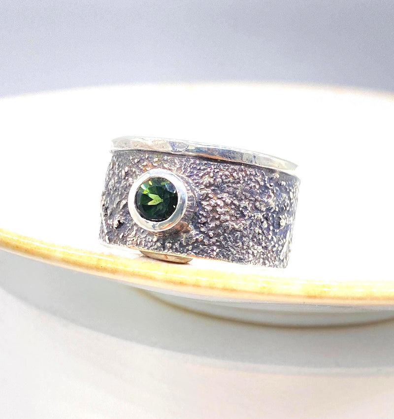 Green Tourmaline Silver Ring Handmade