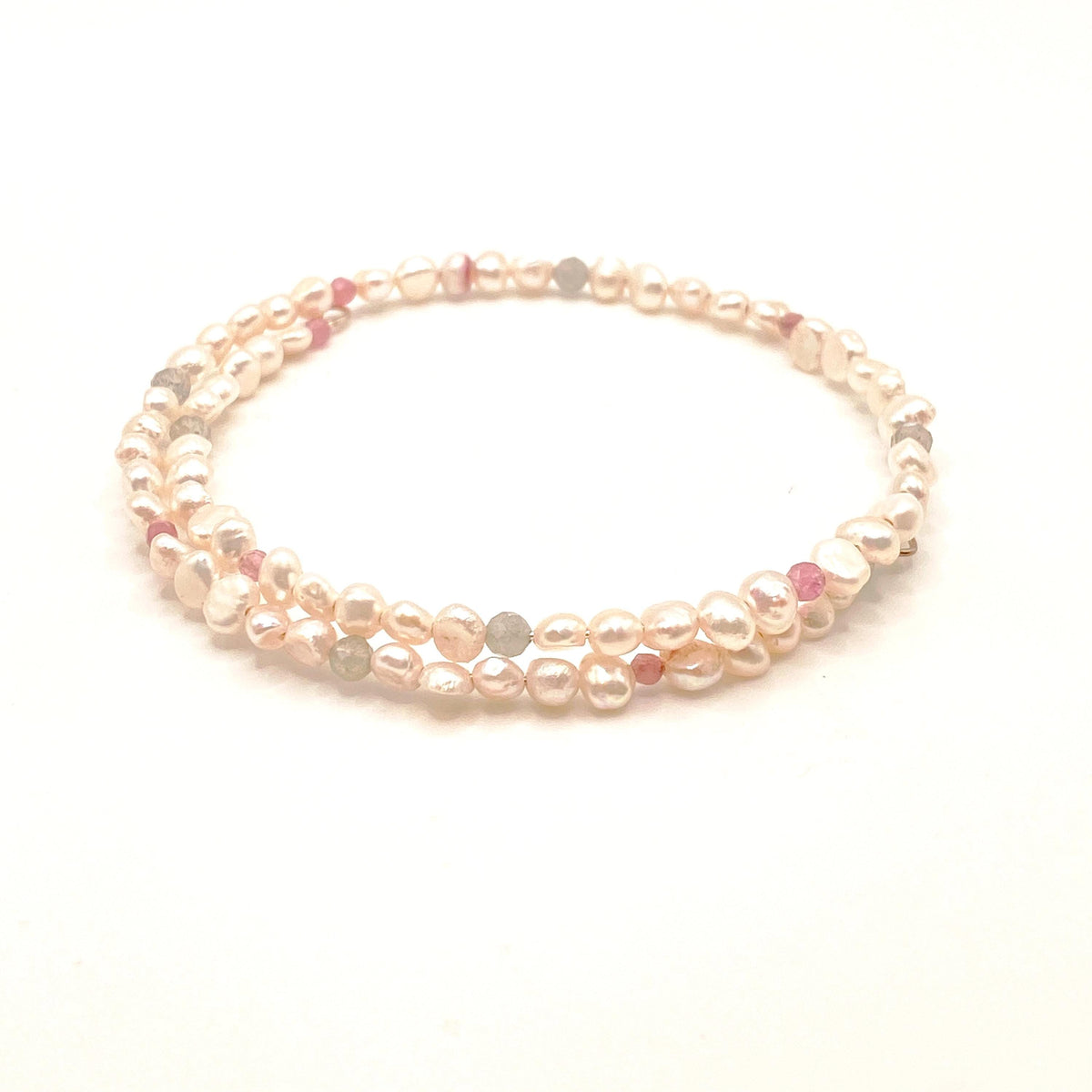 Baroque Pearl, Pink Tourmaline & Labradorite Bracelet: Handmade Natural Gemstone Bangle