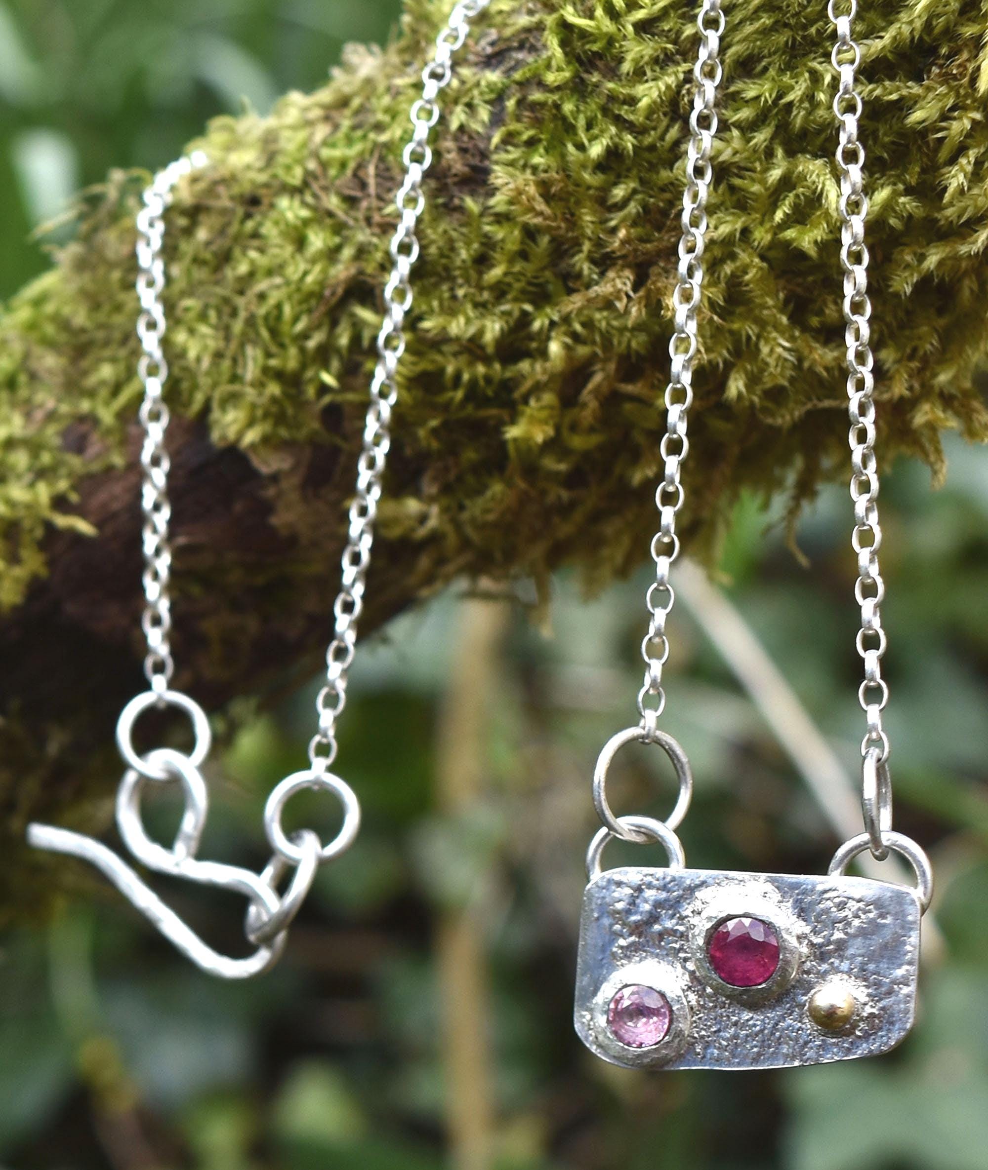 Handmade Ruby and Pink Sapphire Silver & Gold Necklace: Natural Gemstone Jewellery