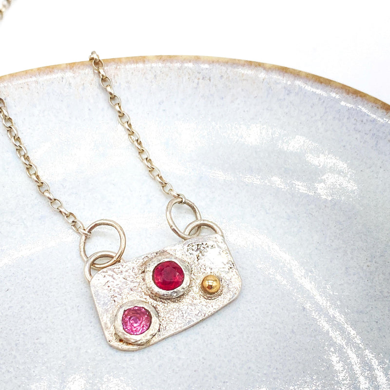 Handmade Ruby and Pink Sapphire Silver & Gold Necklace: Natural Gemstone Jewellery