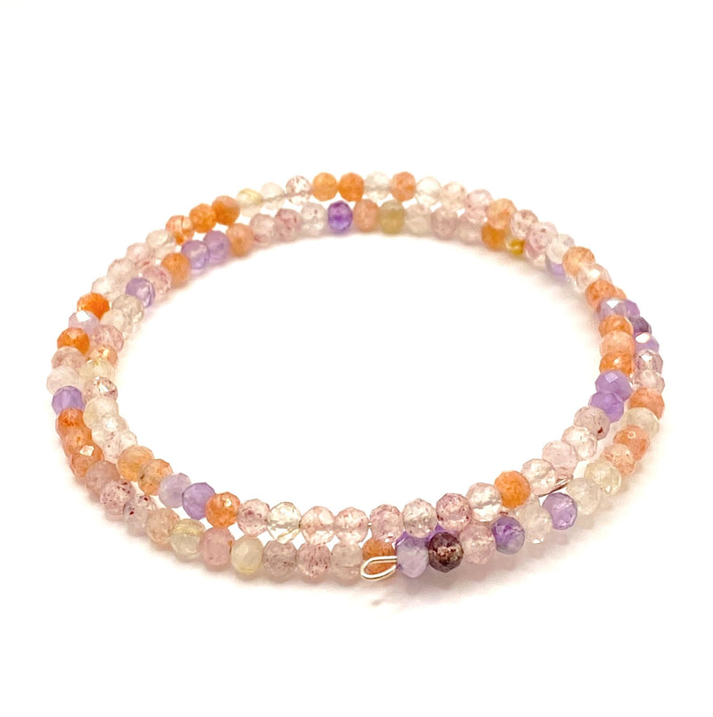 Mixed Natural Quartz Bracelet: Clear, Amethyst, Carnelian & Harlequin