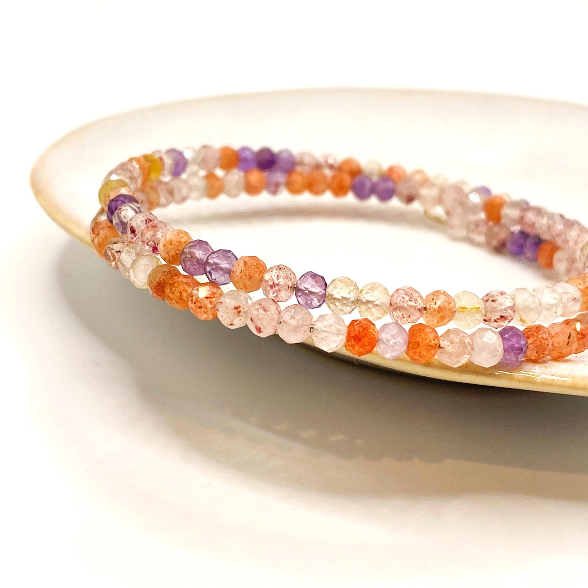 Mixed Natural Quartz Bracelet: Clear, Amethyst, Carnelian & Harlequin