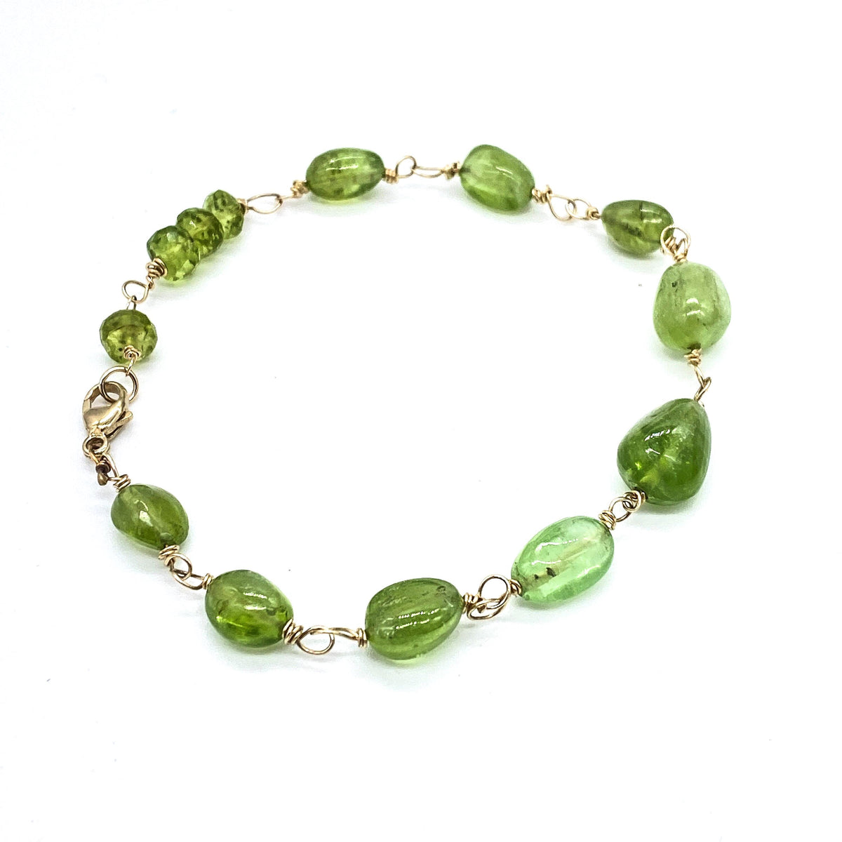 Handmade Gold Peridot Bracelet: Natural Peridot on 9ct Gold