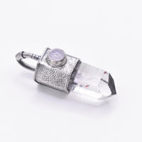 Handmade Brandberg Harlequin Quartz and White Moonstone Textured Sterling Silver Crystal Pendant