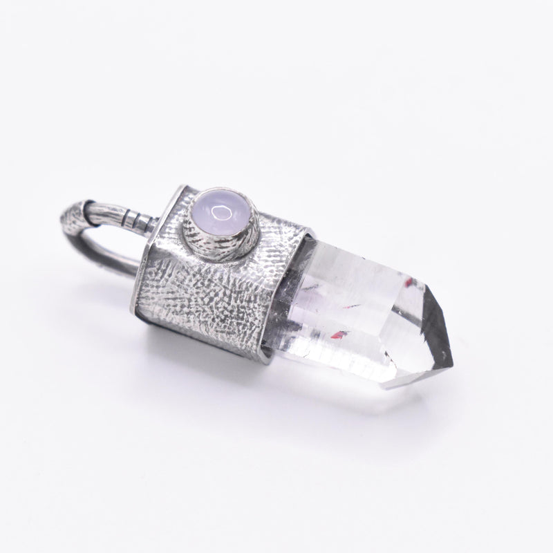 Handmade Brandberg Harlequin Quartz and White Moonstone Textured Sterling Silver Crystal Pendant