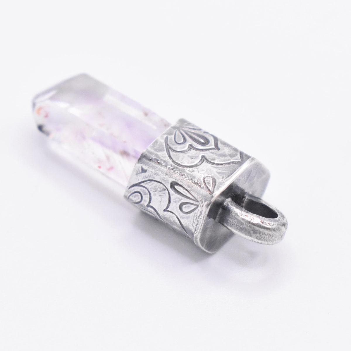Handmade Brandberg Quartz Stamped Sterling Silver Crystal Pendant